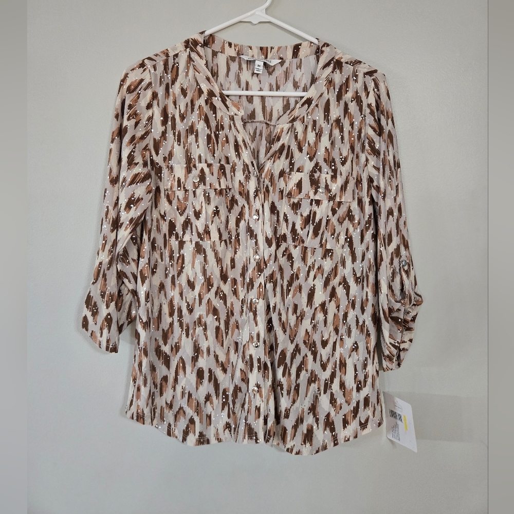 Emily Daniels Stylish Women's Brown Patterned Top, M